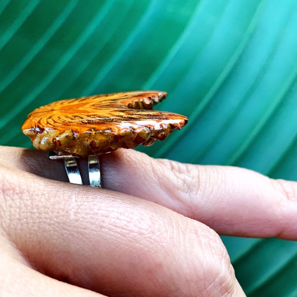 HANDMADE art ring slice of wood artsy gift OS